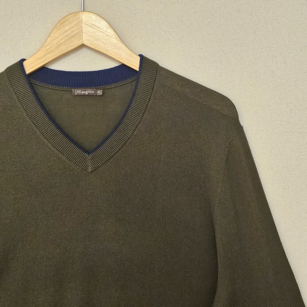 J. McLaughlin Cotton Cashmere Blend V- Neck Sweater XL